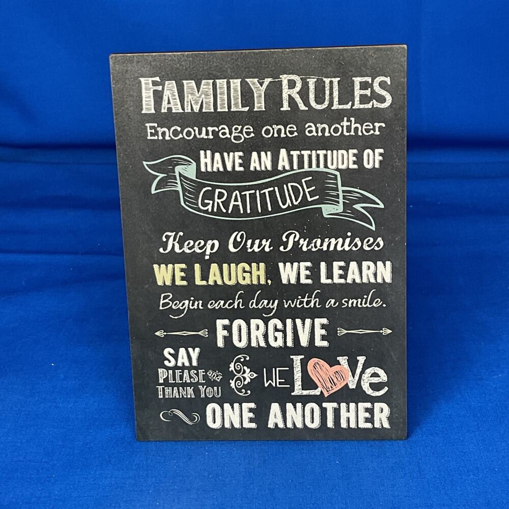 Family Rules Chalkboard Style Wooden Sign - Inspirational Farmhouse Wall Decor